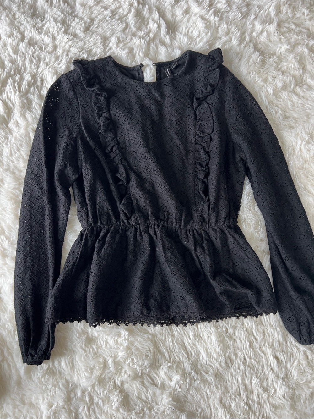 Vero Moda Black Lace Ruffle Peplum Blouse